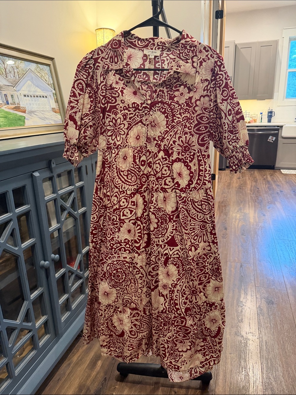 Umgee Burgundy and Cream Floral Midi Dress
